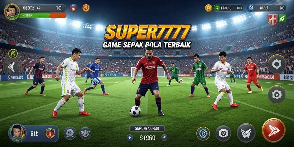Tampilan permainan SUPER777 dengan aksi sepak bola yang seru.